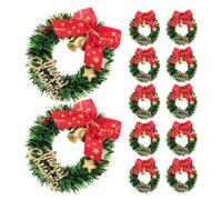 Angoily Mini Christmas Wreaths Charming Design 12pcs with Bows and Bells, Plastic and Cloth Material, Easy to Install to Create Festive Atmosphere for Holiday Celebrations and Christmas