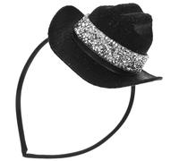 Angoily Mini Top Hat Headband with Rhinestones 13.5cm Black Sparkly Fascinator for Themed Parties, Tea Party Hairband, Vintage Wedding Event Accessory