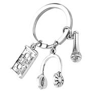 Angoily Music Keychain with Microphone and Headset Design Silver Metal Multifunctional Key Storage Accessory for Keys, Backpack and Mobile Phone Pendant
