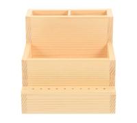 Angoily Natural Wood Desktop Storage Organizer Box for Nail Drill and Cosmetic Tools, Small Two-Layer Pen and Brush Holder, Practical Stationery and Makeup Brush Storage Case for Home Use
