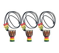 Angoily Necklace Fashion African 3pcs for Men Drum Unique Wooden Set Perception Mini Djembe Percussion Pendant Jewelry, Elegant Accessory Random Color for Party and Daily Use
