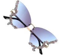 Angoily Oversized Butterfly Shaped Rimless Sunglasses with Rhinestone Detail UV Protection Resin and Metal Frame Cool Glasses for Teens for Outdoor Activities on Sunny Days