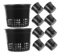 Angoily Pack of 10 Net Pots Hydroponics 13 x 13 x 12 cm Water Culture Plant Basket Net Pot Plastic Hydroponic Pots Garden Plant Mesh Plant Pot Grow Cup Plants Bucket Basket Black