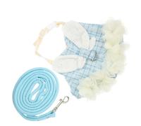 Angoily Portable Blue Cotton Bunny Harness Leash for Pet Rabbits with Comfortable and Breathable Dress Shape, Adorable and Chic Rabbit Clothes Suitable for Walking and Parties