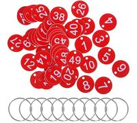 Angoily Portable Round Number Tags Acrylic 50 Red Hanging Tags with Metal Rings for Identification and Calling Numbers in Restaurants and Retail