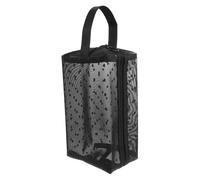 Angoily Portable Toiletry Pouch Cosmetic Storage Bag Travel Makeup Bag Handle Black Mesh Dot Pattern for Women