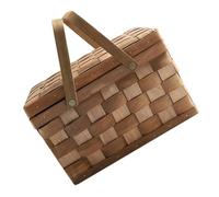 Angoily Portable Woven Wood Chip Picnic Basket with Handle, Fruit and Vegetable Storage Basket for Outdoor Camping and Home Organization, Coffee Color Handheld Storage Holder