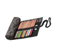 Angoily Practical Slots Canvas Pencil Storage Organizer Large Capacity Portable Roll Up Pouch for Drawing Coloring Supplies Elegant Pattern Design for Artists Students