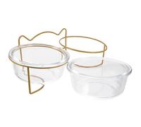 Angoily Raised Double Pet Food Bowl with Glass Bowls and Metal Slant Stand, Elevated Design Protecting Cats and Dogs Neck, for Feeding and Watering Pets