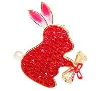 Angoily Red Rabbit Brooch Pin Decorative Headscarf Pin Copper Rhinestone Material Does Not Damage Clothes Fixed on Clothes Easter Holiday Accessory