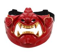 Angoily Red Resin Samurai Evil Demon Half Face Mask for Cosplay Parties