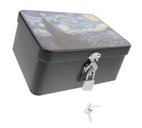 Angoily Retro Metal Tin Storage Box with Lock, Medium Decorative Keepsake Chest for Jewelry, Candy, and Treasures, Vintage Star Moon Pattern Storage Case and Home Organization