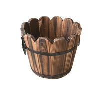 Angoily Retro Solid Wood Small Barrel Flower Pot with Wave Mouth | Brown Finish, Spontaneous Water Absorption, Breathable Soil Support, for Flowers and Artificial Plants
