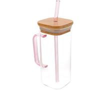 Angoily Reusable Straw Bottle Reusable Water Cup 400ml Pink Glass with Bamboo Lid and Silicone Straw Heat-Resistant Portable for Students at Home and Restaurants