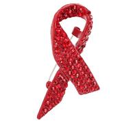 Angoily Rhinestone Alloy Ribbon Awareness Brooch Creative Unique Design Sparkling Red Pin to Show Support and Raise Awareness for World Aids Day Campaigns