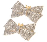 Angoily Rhinestone Bow Shoe Clips Detachable 2pcs Shoe Buckles Clip on Gold | Metal Alloy Set, Sparkling White Stones, for Loafers Flats Photoshoots Birthday