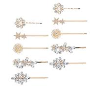Angoily Rhinestone Hair Clips Set 10pcs Crystal Star Sunburst Leaf-shaped Barrettes Gold Tone for Women Girls Party Wedding Accessories