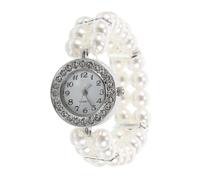 Angoily Rhinestone Pearl Cuff Watch Bracelet for Women, Elastic Double Row Faux Pearl Bangle Jewelry, Vintage Style Party and Christmas Fashion Accessory