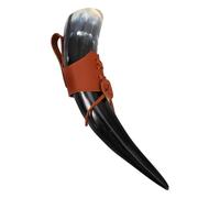 Angoily Rustic Viking Drinking Horn Mug with Pu Holder, Sturdy Medieval Wine Horn Cup Resistant to Damage, for Performances and Exhibitions with Unique Vintage Design