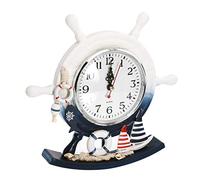 Angoily Silent Mediterranean Style Rudder Shape Clock for Home Office Bedroom Table Decor Non-Ticking Adornment