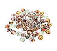 Angoily Skull Gemstone Cabochons 100pcs Round Flatback Glass Dome 10mm Halloween DIY Jewelry Making Charms Crafts Accessories 3D Skull Printed Photo Tiles
