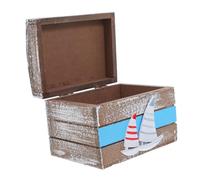 Angoily Small Wooden Nautical Treasure Chest Coastal Decorative Box for Jewelry and Keepsakes Vintage Beach Style Wood Storage Organizer