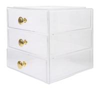 Angoily Stackable 3-Layer Drawer Organizer Box Gold Handles, Desktop Storage Drawers for Jewelry, Hair Clips, Skincare, and Office Supplies