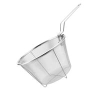 Angoily Stainless Steel Fry Basket Cast Iron Fry Basket Stainless Steel Deep Fry Basket Round Wire Mesh Fry Basket Deep Fryer Strainer with Handle for Frying (26X15X9.5cm) Deep Fry