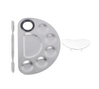 Angoily Stainless Steel Makeup Mixing Palette Set with Semi-Circle Small Palette Heart-Shaped Nail Art Ring and Mixing Stick 3pcs Salon Manicure Paint Boards for Nail Display