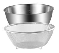 Angoily Stainless Steel Rice Strainer and Mixing Bowl Multi-Functional Metal Wire Strainer for Washing Fruits Vegetables Egg Beating and Noodle Mixing Fine Mesh Basin with Widened Edges