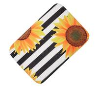 Angoily Sunflower Printed Kitchen Rug Non-slip Floor Mat with Water Absorption Design, Polyester Fiber Material for Kitchen and Hallway Use, Black and White Striped Pattern
