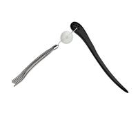 Angoily Synthetic Jade Hair Stick Silver Tassel Pendant, Chinese Style Retro Wooden Hair Chopstick for Bun and Updo, Hanfu Headdress Accessory for Women