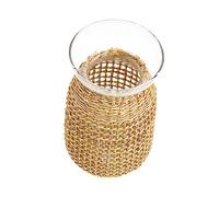 Angoily Transparent Glass Flower Vase with Rattan Straw Cover Stable Desktop Floral Arrangement Decor for Home and Office Elegant Small Vase for Tulips and Fresh Flowers Artistic Tabletop