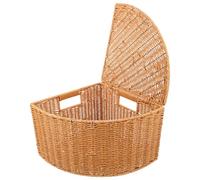 Angoily Triangular Corner Basket: Imitation Rattan Storage Basket with Lid - Organizer Bin for Sundries Wicker Box for Closet Corner Shelf