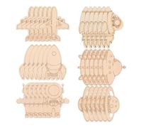 Angoily Unfinished Rocket Wooden 24pcs Outer Space Cutouts with Predrilled Holes and Card Slots, Astronaut Planet Shapes for Painting Crafts for Craft Party Favors