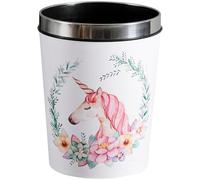 Angoily Unicorn Bin Made of Leather, Pvc and Iron with Pressing Ring Design 12l Reusable round Waste Basket a Cartoon Style Unicorns Waste Basket for Home Use and Bathroom Trash Can
