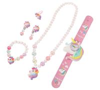 Angoily Unicorn Jewelry for Silicone Necklace Bracelet Ring Earrings Wristwatch with Slap Band Cute Accessory for Casual Wear and Party Favors