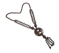 Angoily Vintage Boho Beaded Necklace Versatile Matching Accessory with Tassel, round Coconut Shell Pendant, European Retro Design for Women and Men, for Formal Occasions and Beach Wear