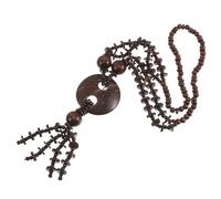 Angoily Vintage round Shape Wooden Beads Necklace Boho with Coconut Shell Pendant and Tassel European Retro Design for Women and Men for Everyday Wear and Summer