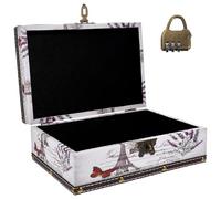Angoily Vintage Wooden Leather Treasure Box with Lock, Decorative Storage Chest with Lid and Sufficient Capacity, Classic Retro Style Suitable for Dresser and Photo Prop