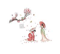 Angoily Wall Sticker Decal Mural Traditional Chinese Beauty Girl Umbrella Flower Poetry Poster Removable Waterproof PVC Home Living Room Bedroom Decor