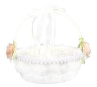 Angoily Wedding Bride Flower Basket Rose Petals Basket Romantic Classic Lace Satin with Handle Easy to Carry Storage Container for Easter Religious Events