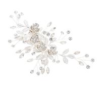 Angoily Wedding Hair Clip Silver Zinc Alloy with Crystal Rhinestone Embellishment Floral and Leaf Design Bridal Hair Grip at Weddings and Daily Dressing
