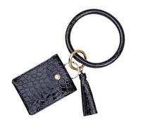 Angoily Women Bangle Pouch Mini Cards Container Wallet Skin Grain Pattern Design Pu Leather Practical Keep Things Organized Female Gifts for Female Birthdays Black Circle Shape
