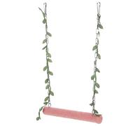 Angoily Wooden Hanging Bird Swing Cotton Rope, Natural Wood Parrot Cage Perch Stand for Budgies, Cockatiels, and Parakeets - Peach Red Bird Cage Accessory for Training and Play