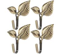 Angoily Wrought Iron Wall Hooks, Pack of 4, Leaf Hooks for Wall Mounting, Rustic Metal Hooks with Antique Finish, Decorative Coat Hooks for Coats, Hats, Bags and Towels with Screws