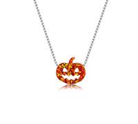 Angol Halloween Ghost Pumpkin Opal Necklace 925 Sterling Silver White Orange Fire Opal Necklace for Women October Birthstone Necklace Cute Funny Halloween Holiday Party, Regular, Sterling Silver, High