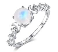 Angol Natural Moonstone Ring for Women, 925 Sterling Silver, Triple Moon Goddess Engagement Ring Anniversary, Birthday, Christmas, Valentine's Day Gift for Her (Natural Moonstone Silver, 8, Gemstone