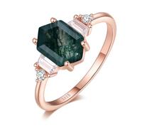 Angol Natural Moss Agate 925 Sterling Silver Ring for Women Birthday Valentine's Day Gift, 7, gem, Agate