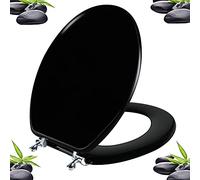 Angol Shiold Black Round Toilet Seat - Natural Wood with Zinc Alloy Hinges, Easy to Install and Clean, Scratch Resistant